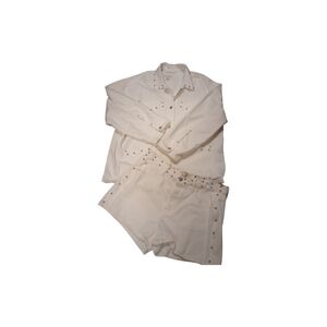 White Studded Denim Heavy Jean Jacket and Shorts Set, Size J-XL, S-12, Nice!!